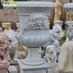 Fornitori di Vasi da <span class=keywords><strong>Giardino</strong></span> Rotondi in Marmo Bianco Naturale per Fiori - Product Image 4