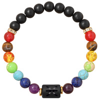 Bracelet élastique unisexe Vinswet plaqué or 14 carats, style romantique, motif coloré explosif, agate givrée