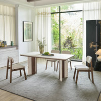 Table à manger moderne en bois massif avec plateau en marbre, table rectangulaire simple, mobilier de salle à manger pour villa et restaurant