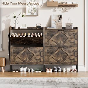 Zapatero con 2 Cajones Abatibles, Organizador de Entrada, Zapatero Color Nogal con Gran Capacidad de Almacenamiento <span class=keywords><strong>para</strong></span> Muebles del Hogar - Product Image 5