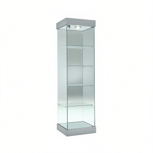 Vitrina de Vidrio Templado 53x46x188cm Gris Claro con Puerta Abatible con Cerradura, 4 Estantes, Luz Halógena Superior y Base Oculta - Product Image 2