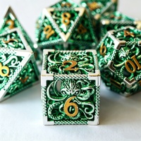 LuxeRoll Hollow Octopus Metal Dice Set Silver Green 7Pcs Polyhedral DND for DND Tabletop RPG Game Call of Cthulhu Dice Wholesale