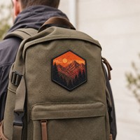 Patch thermocollant personnalisé en tissu chenille brodé 3D, motif montagne, coucher de soleil, pin, fleur, avec points superposés denses, pour chapeau et veste
