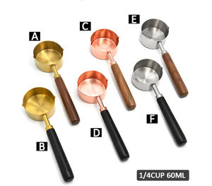 Juego de tazas y cucharas medidoras de 4 piezas de oro rosa de nogal Premium, herramientas para hornear aptas para lavavajillas de acero inoxidable para uso moderno en la cocina - Product Image 6