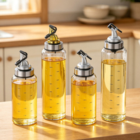 Distributeur d'huile en verre transparent gradué 160ml 300ml 500ml avec bouchon à bec verseur automatique anti-fuite pour cuisine