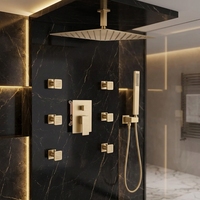 Robinetterie thermostatique moderne en or rose, système encastré, ensemble de salle de bain, mitigeur de douche monocommande mural, jet de pluie doux et massage