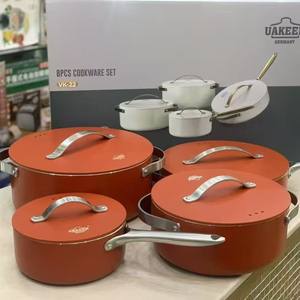 Ensemble de 8 ustensiles de cuisine en fonte antiadhésifs avec revêtement marbré, comprenant une casserole, une casserole à sauce, une poê<span class=keywords><strong>le</strong></span> à frire profonde, en acier épais, sans PFOA, pour la cuisine - Product Image 4