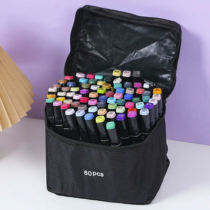 Rotuladores <span class=keywords><strong>de</strong></span> Doble Punta a Base <span class=keywords><strong>de</strong></span> Aceite <span class=keywords><strong>para</strong></span> Dibujo Artístico, 80 Colores, en Bolsa <span class=keywords><strong>de</strong></span> <span class=keywords><strong>Tela</strong></span> Negra <span class=keywords><strong>para</strong></span> Estudiantes, Personalizables, Superventas - Product Image 1