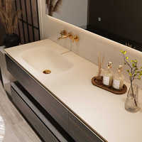 Meuble-Lavabo de Salle de Bain Flottant Mural de Luxe Moderne, Meuble sous Vasque en Pierre Frittée Marbrée Avec Miroir