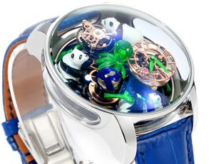 Reloj Mecánico Automático de Alta Gama con Movimiento Tourbillon, Correa Azul y Diseño con Grabado Panda - Product Image 5