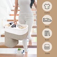 Panier d'escalier moderne et écologique en forme de L avec poignées de transport pour jouets Panier de rangement rectangulaire en tissu de 15 po L X 10 po L X 15 po H