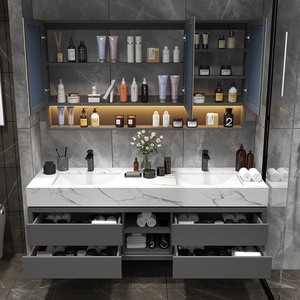 Mobile Bagno Moderno Stile Europeo con Doppio Lavabo Sospeso Set Completo con Lavandino - Product Image 3