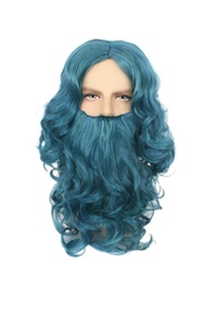 Bleu blanc gris Cosplay Halloween pour père noël couvre-chef longue <span class=keywords><strong>perruque</strong></span> de cheveux bouclés avec dentelle marron clair <span class=keywords><strong>perruque</strong></span> à raie moyenne <span class=keywords><strong>perruque</strong></span> barbe - Product Image 6