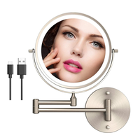 Miroir mural intelligent à double face rotatif avec capteur tactile USB, 8 pouces, 10X, rechargeable, personnalisé, avec 3 couleurs de lumière LED