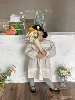 Haute qualité en gros ambre série automne bébé kaki crochet à pois mignon à la mode robe polyvalente