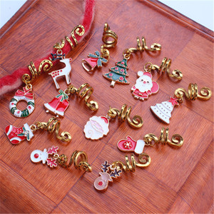 Móc tóc tết kiểu Hàn Quốc châu Phi, kiểu tóc tết bện hạt, vòng tóc tết hợp kim, mặt dây chuyền hình giọt dầu lỗ lớn 12mm, bộ sưu tập Giáng sinh - Product Image 3