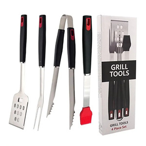 Grill Tools 4 Piece Set Stainless Steel Spatula Fork Tongs Brush Multipurpose BBQ Utensils - Product Image 1