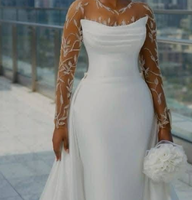 S1129Y Nouvelle Robe de Mariée Africaine 2026 en Satin, Col Rond, Manches Longues, Coupe Sirène Ajustée, Traîne Amovible
