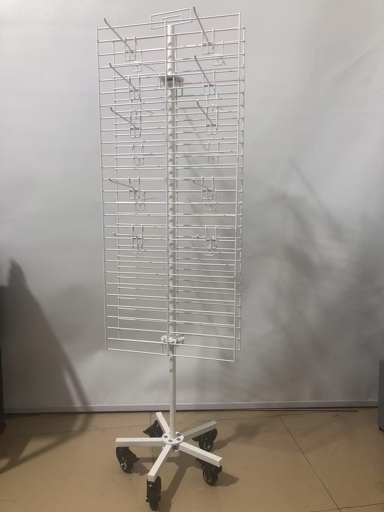 Double-side Iron Net Display Racks 360 Degree Rotation Metal Grid Gadget Display Stand with Removable Hooks and Caster — view 2