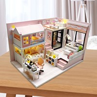 Kit de maison de poupée en bois Hamaileon DIY, chambre à coucher avec piano, bleu, kit de maison miniature DIY avec lumière LED, housse anti-poussière, décoration, cadeau pour adultes