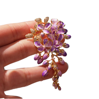 Broche Fleur de Glycine Plaqué Or de Luxe Français pour Femme, Bijou Fleur, Cadeau, Fête, Personnalisé