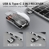 Souris sans fil magnétique transparente USB Type C, connectivité 3 modes, mini souris sans fil pour jeux, capteur optique, rétroéclairée, magnétique