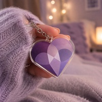 Porte-clés personnalisé en acrylique Cœur Violet, design géométrique dégradé, forme irrégulière, cadeau souvenir romantique, vente en gros