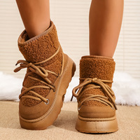 Bottes de neige à lacets croisés à semelle épaisse grande taille pour femme, nouvelle collection hiver 2025, dessus en daim, doublure en peluche artificielle, confortables et chaudes
