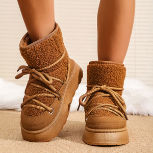 Bottes de neige à lacets croisés à semelle épaisse <span class=keywords><strong>grande</strong></span> <span class=keywords><strong>taille</strong></span> pour femme, nouvelle collection hiver 2025, dessus en daim, doublure en peluche artificielle, confortables et chaudes - Product Image 2
