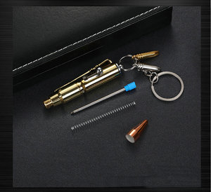 Nuovo piccolo corto carino penna tascabile regali ragazzo antico nero dorato all'aperto uomo fresco pistola penna bullone con portachiavi proiettile - Product Image 3