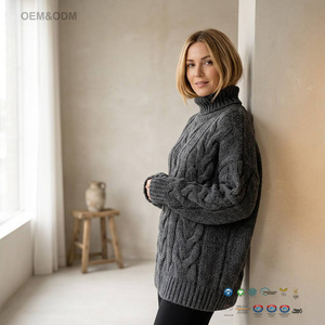 OEM Wholesale Winter <strong>Chunky</strong> Turtleneck Long Sleeve Loose Fit Soft Merino <strong>Wool</strong> Cashmere Blend Pullover Knitwear Sweater - Product Image 1