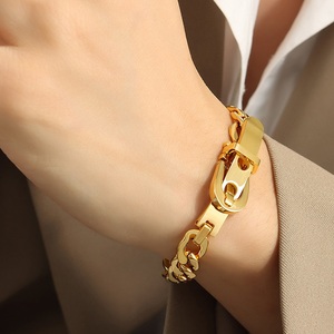 สร้อยข้อมือสแตนเลสสตีลชุบทอง PVD สำหรับผู้หญิงผู้ชายสร้อยข้อมือแบบห่วง - Product Image 1