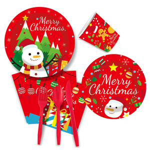 Ensemble de vaisselle jetable sur le thème de Noël moderne plateau en <span class=keywords><strong>papier</strong></span> rond tasse serviette bannière pour fête d'anniversaire - Product Image 3