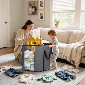 120L Extra Large Blanket Storage <b>Bag</b> Breathable Fabric King Comforter Bedding Organizer Grey Closet Use - Product Image 5