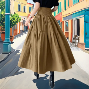 High Waist A-Line Pleated <b>Linen</b> Skirt Women Solid Color Breathable Casual Ankle-Length Skirt - Product Image 2