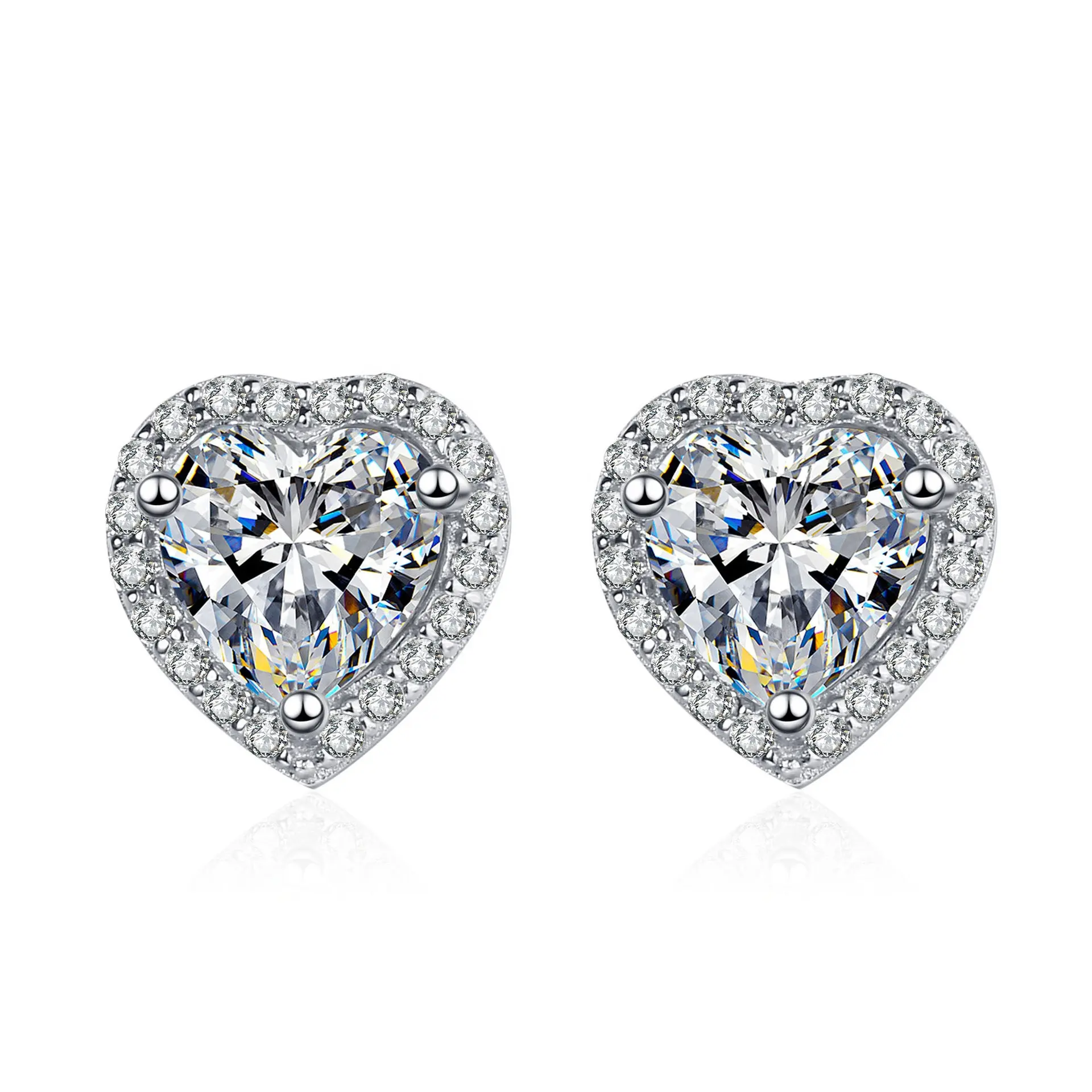 Valentine's Day Gift Ideas 2023 Heart Shape GRA Moissanite Stud Earring Silver 925 Jewelry
