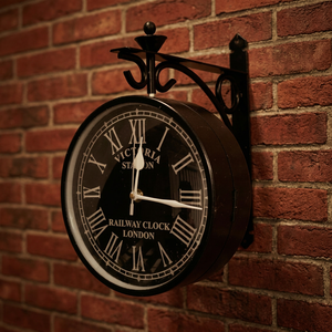Vintage Double Sided Quartz Analog Wall Clock Railway Style Metal Hanging Silent Roman Numeral Decor for Living Room - Product Image 1