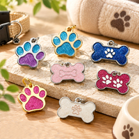 Pendentif d'identification pour animaux de compagnie en forme d'os, en alliage métallique, personnalisable au laser, anti-perte, avec paillettes, pour collier de chien ou de chat