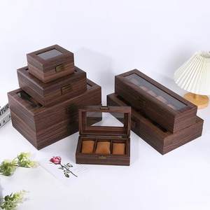 Ready to Ship High Quality Vintage <strong>Wood-Veneer</strong> Leather Watch Box Retro 2/3/6/10/12 Slots PU Watch Storage Case with Window - Product Image 3