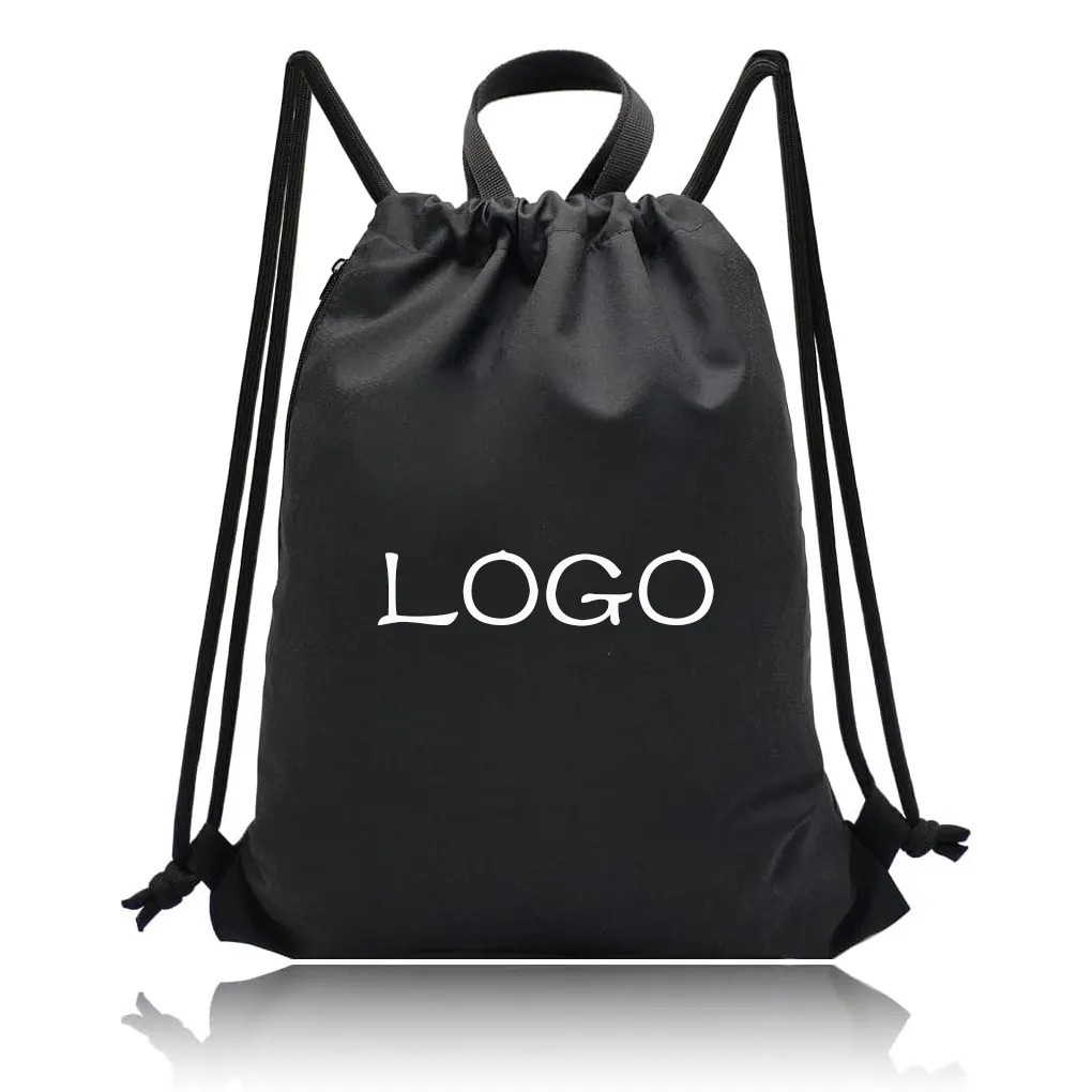 Logo personnalisé Poche latérale étanche à fermeture éclair Hommes Femmes Voyage en plein air Sport Grand sac à cordon Gym