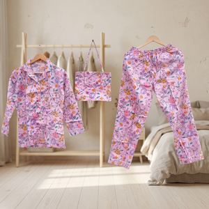 Ensemble de pyjama en coton imprimé doux et élégant pour femme, style esthétique, avec chemise et pantalon, idéal pour l'été et l'hiver, 100% coton - Product Image 2