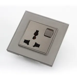 Smart Hotel 86MM Type UK Standard 3 Pin Universal Socket Grey Color 4MM Thick Glass Socket