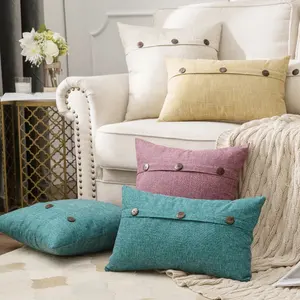 Sarung Bantal Linen Tiga Tombol Dekorasi Luar Ruangan Sarung Bantal Rumah Pertanian untuk Sarung Bantal Sofa 20 Inci X 20