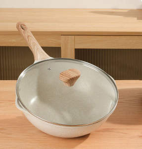 Poêle à frire antiadhésive avec logo personnalisé de haute qualité Poêle à frire <span class=keywords><strong>Wok</strong></span> avec manche en bois - Product Image 5