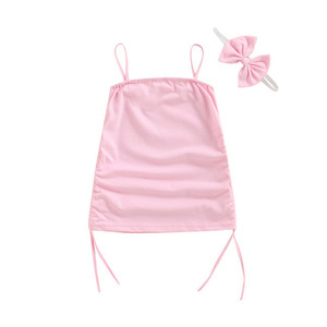 Nouvelle Robe d'été 2022 pour Filles, Couleur Unie, Coton, Col Rond, Jupe à Cordon, Robe Enfant, Vente en Gros ODM Boutique - Product Image 3