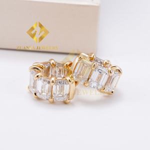 Pendientes de Diamantes de Laboratorio HPHT Personalizados, Oro Sólido de 10K, 10 Quilates, Diamantes Cultivados en Laboratorio, Corte Esmeralda, Pendientes de Aro - Product Image 1