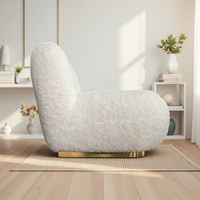 Fauteuil de salon confortable en tissu Teddy de style nordique moderne, housse ignifuge, structure en bois, pieds en acier inoxydable - Salon, chambre, hôtel
