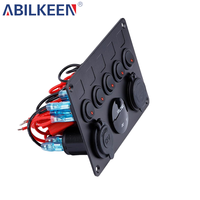 Prise 12V avec voltmètre, panneau de commutation à boutons universel 5 gang, panneau de commutation à bascule étanche pour bateau, USB micro, RV