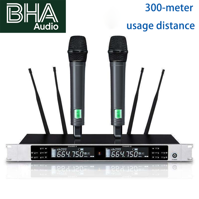 BHA KT-900 Wireless Microphone System 300M Distance Range UHF Cordless Handheld Mic for Stage Church Outdoor Performance OEM