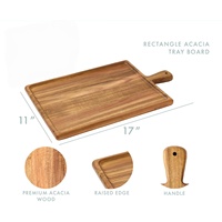 Plateau en bois d'acacia de luxe personnalisé avec poignée, rectangulaire, long, plateau de service en bois pour restaurant, plateau à fromage et à pain